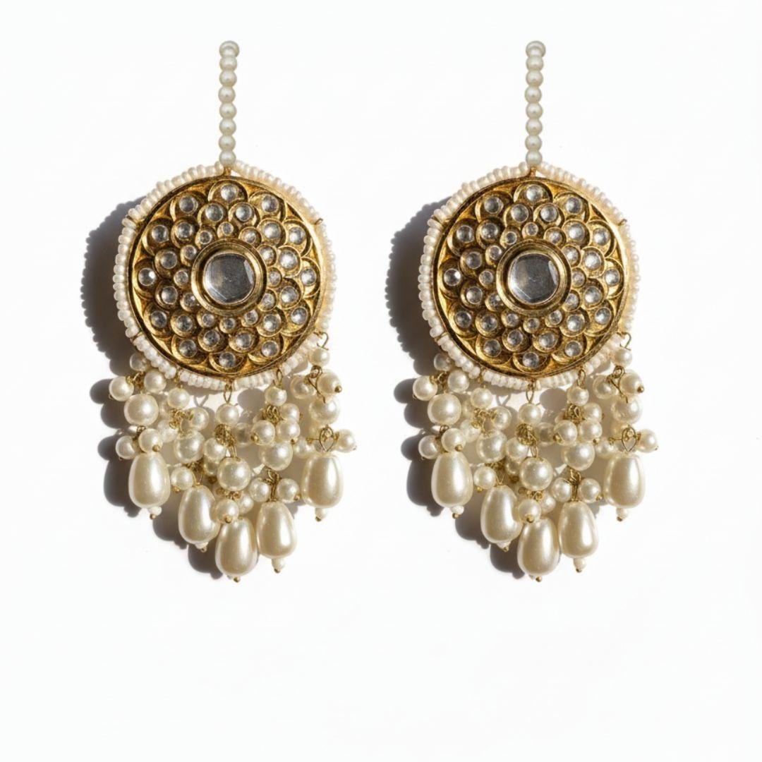 Classic Multani Gold & Kundan Pearl Drop Jhumka Earrings