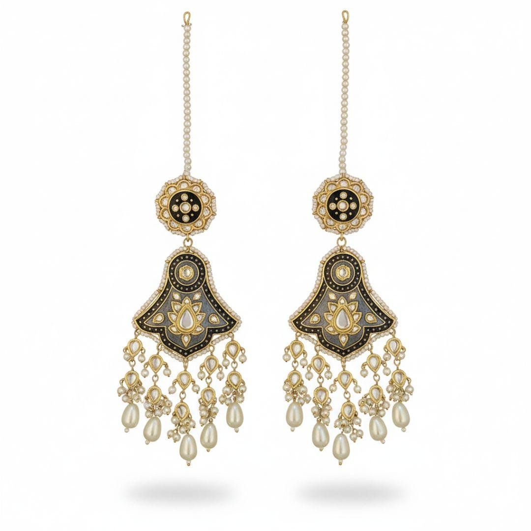 Dual-Tone Multani Earrings with Pearl Fringe