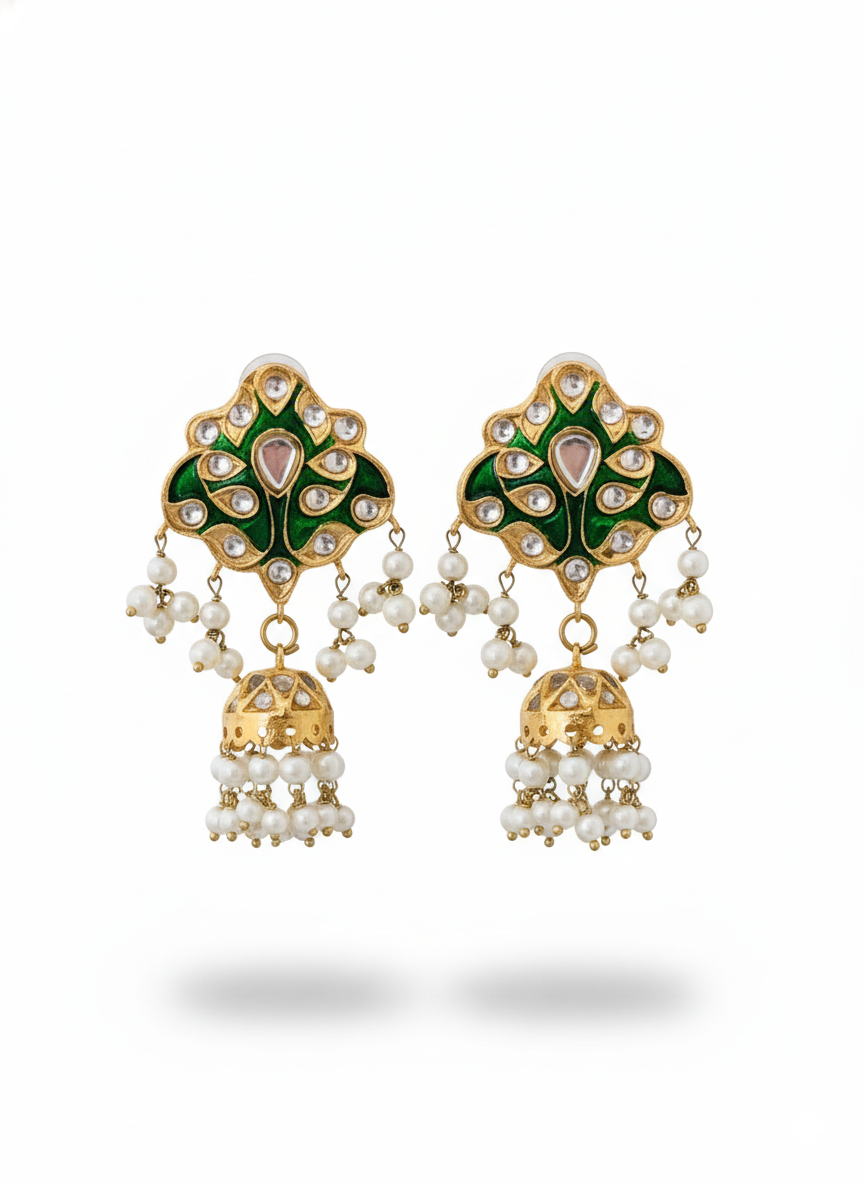 Green Meenakari Multani Jhumkas