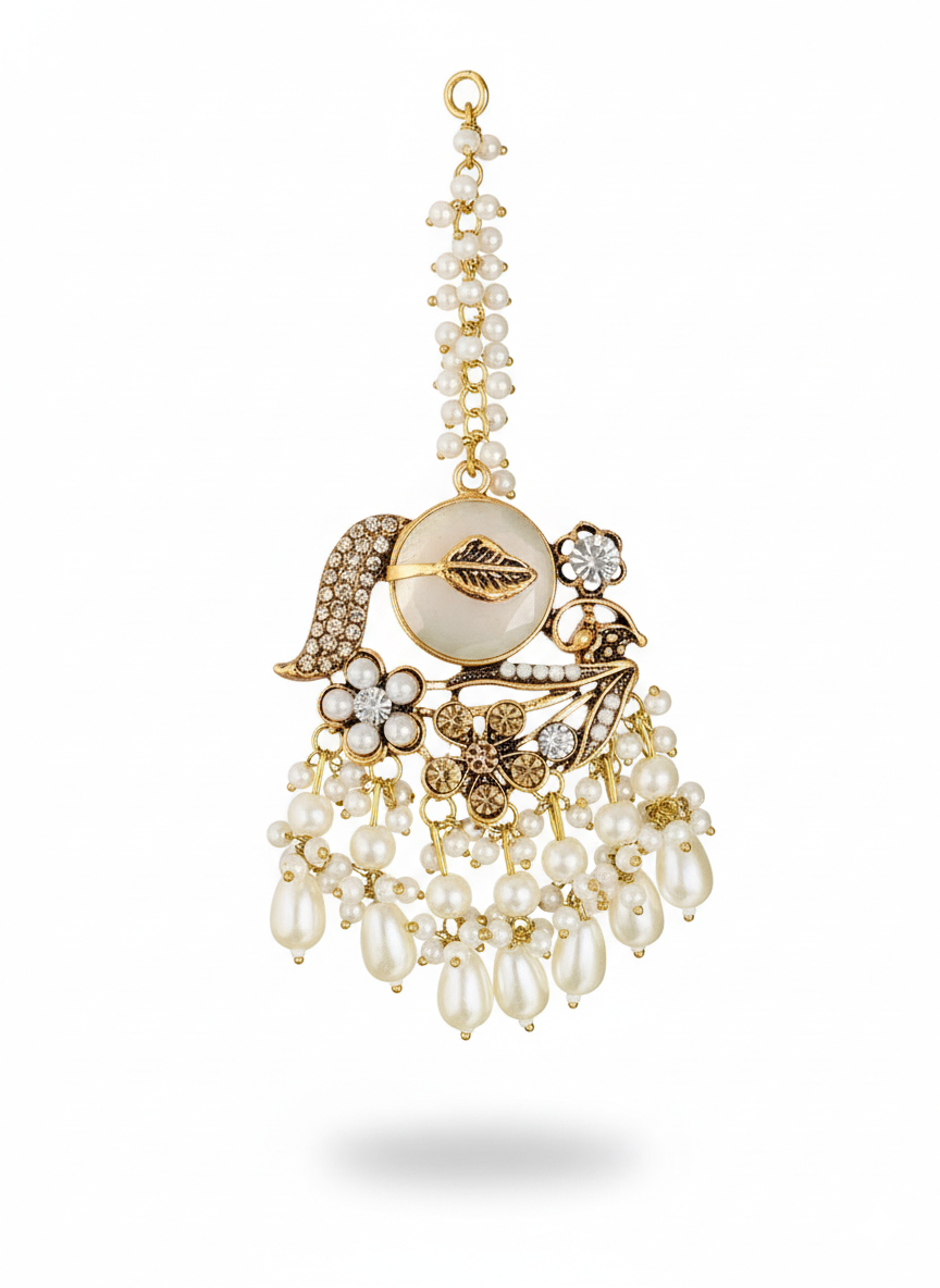 Kundan-Inspired Multani Pearl Jhumka Tikli