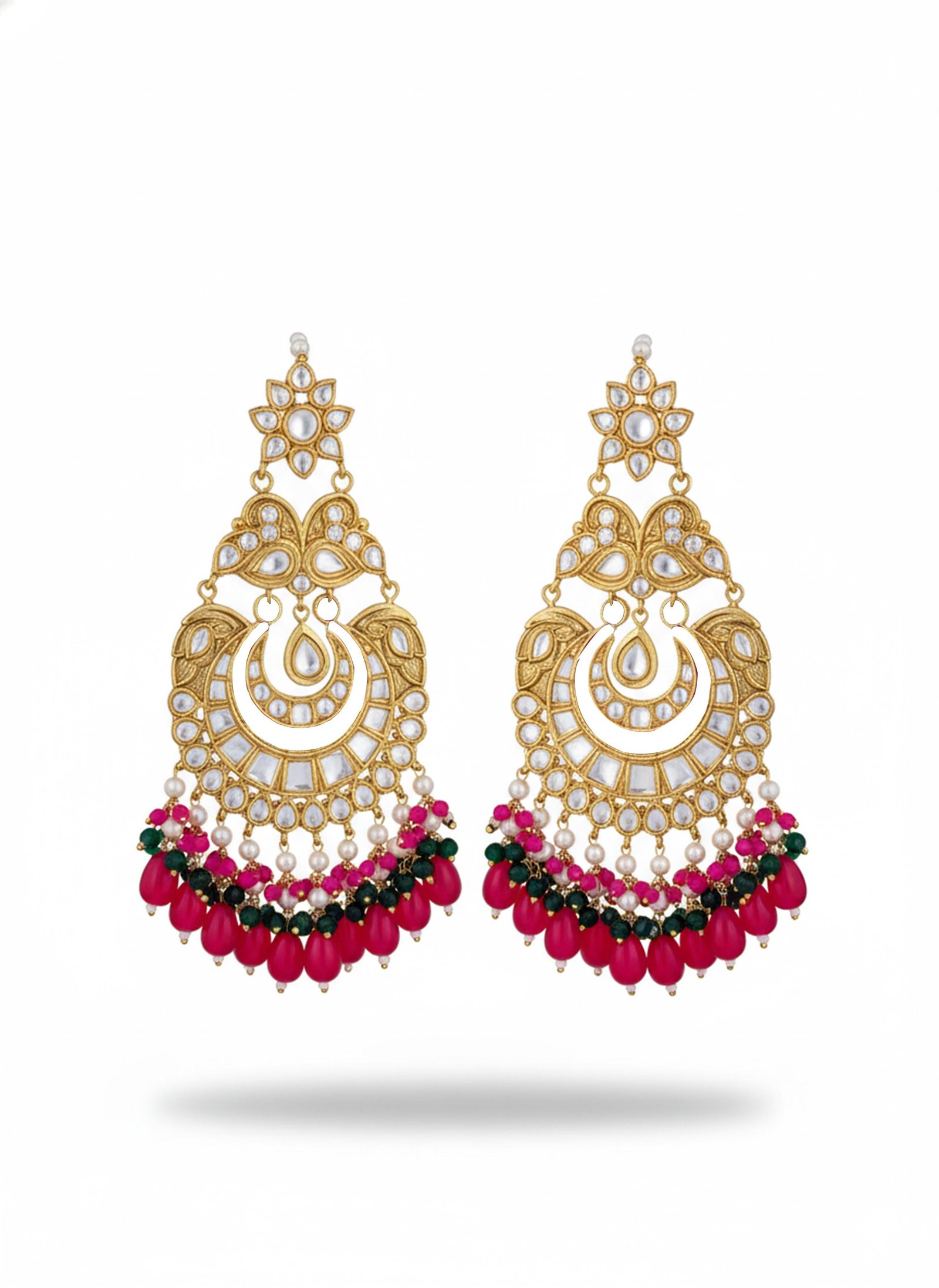 Multani Chandbali Earrings with Pearl Fringe