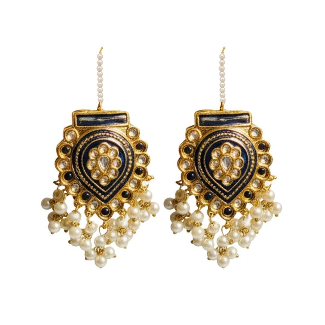 Multani Meenakari & Kundan Stud Earrings with Pearl Fringe