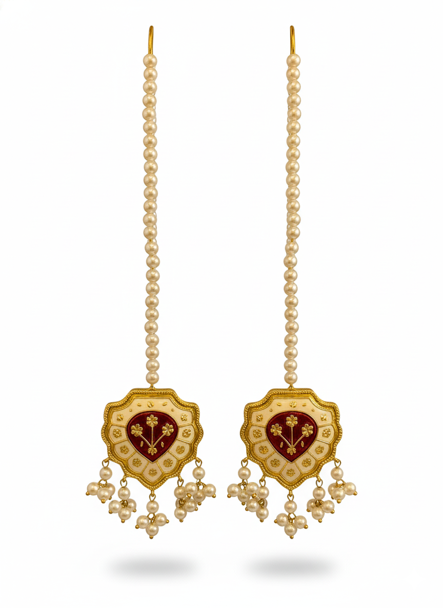Multani Meenakari Pearl Drop Earrings with Pearl Fringe