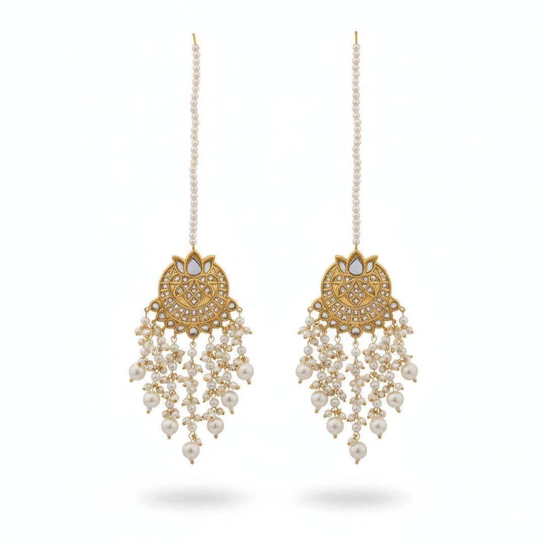 Multani Pearl Drop Earrings with Pearl Fringe