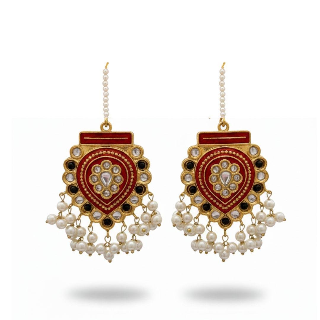 Red Meenakari Multani Earrings