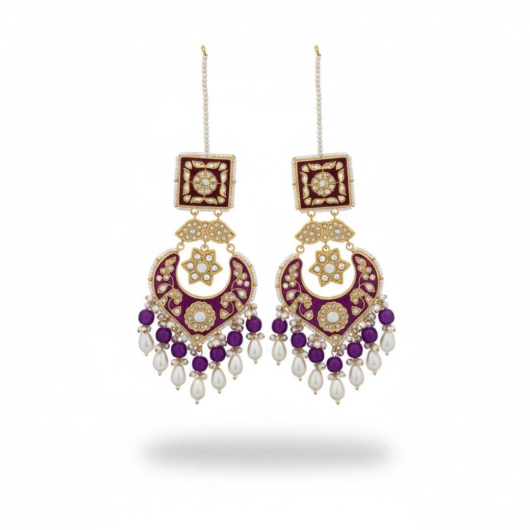 Royal Purple Chandbalis with Pearl Fringe