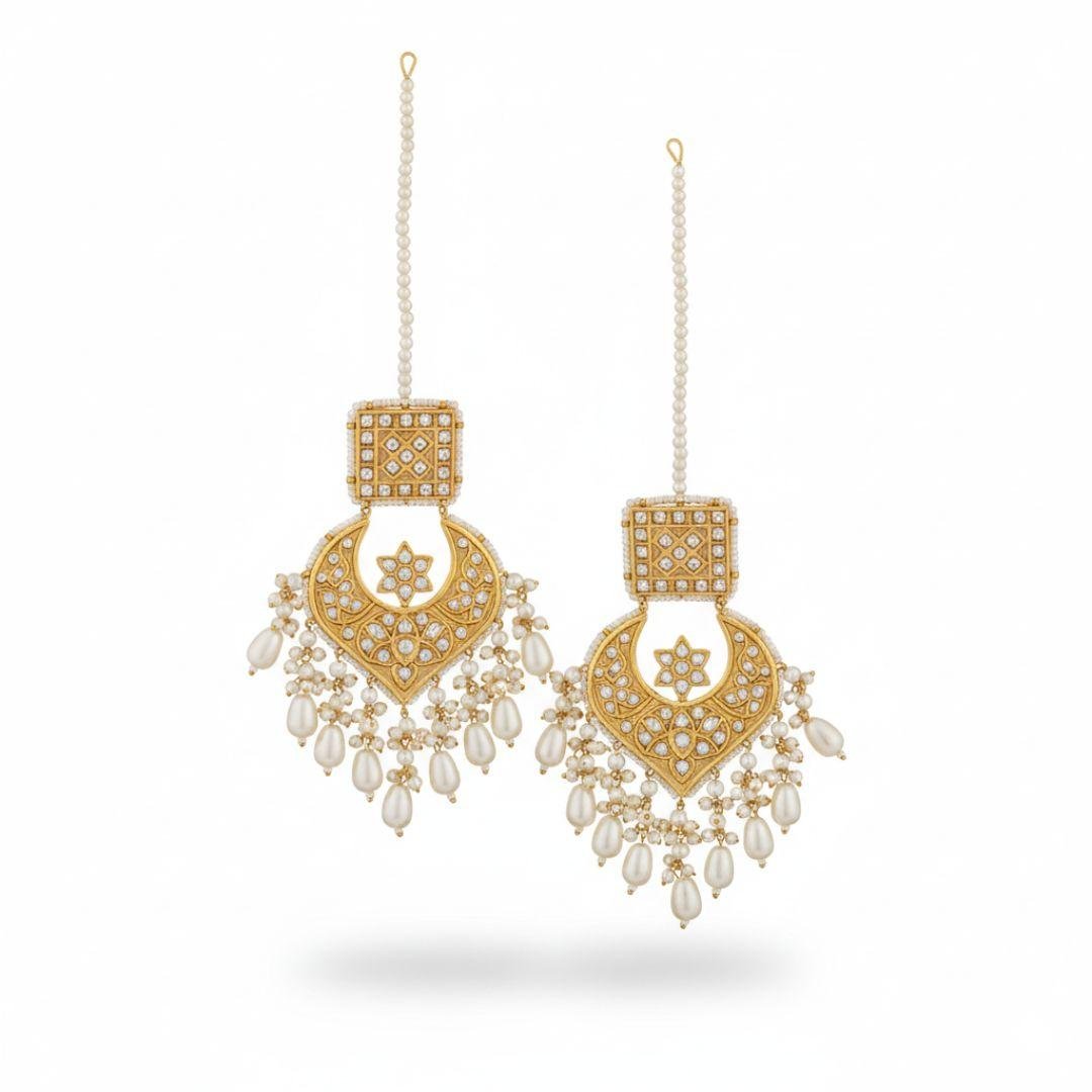 Timeless Heart Kundan Jhumkas with Pearl Fringe