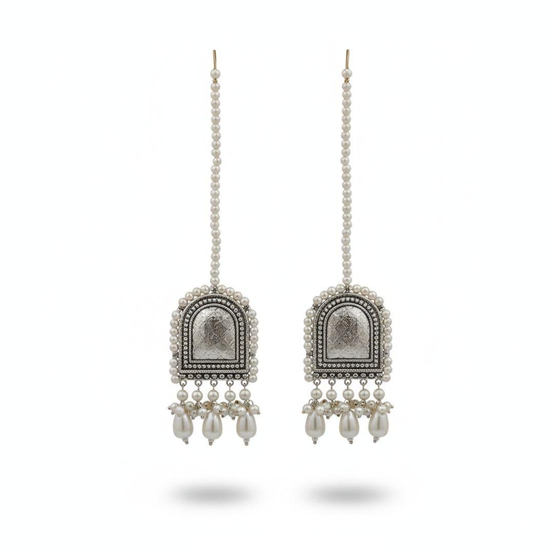 Traditional Multani Dome Earrings with Pearl Fringe