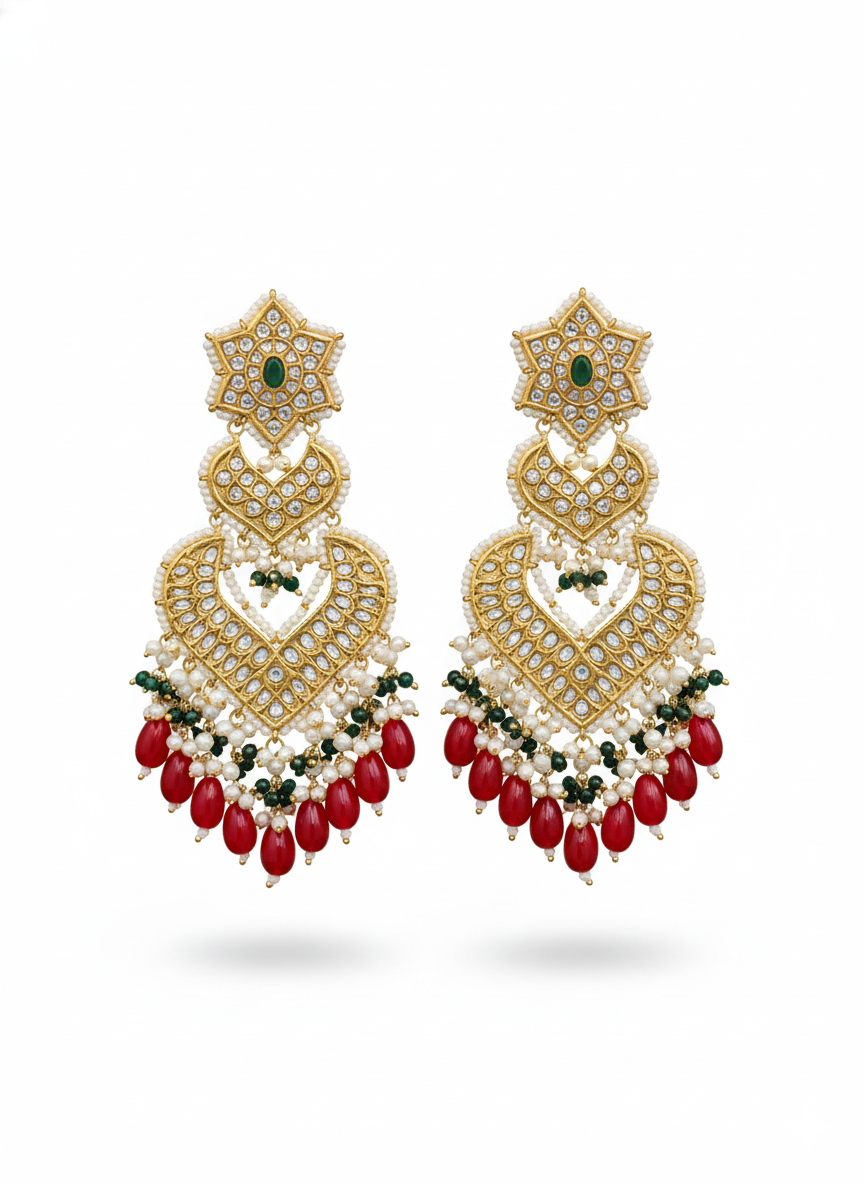 Traditional Multani Muse Earrings with Pearl Fringe